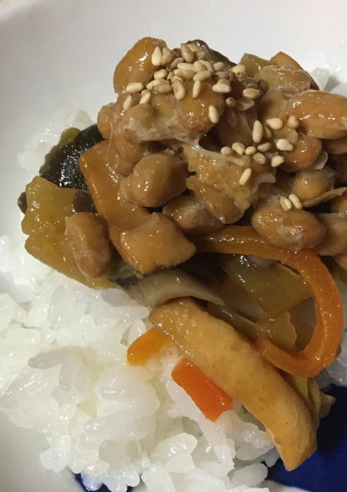 納豆と野菜の甘酢炒めのご飯-レシピのメイン写真