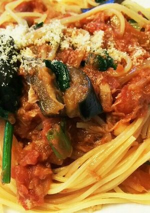ツナと野菜のトマトソースパスタ-レシピのメイン写真