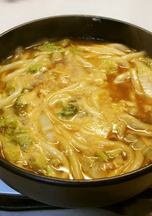 一人鍋で、和風だしのカレーうどん-レシピのメイン写真