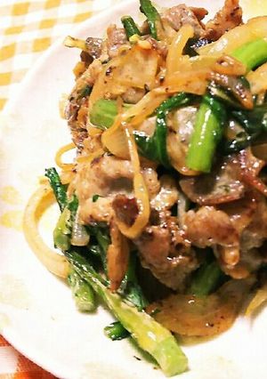 豚肉と春菊のオイスターマヨ炒め-レシピのメイン写真