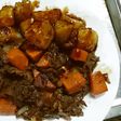 牛肉炒めとジャガイモの照り焼き