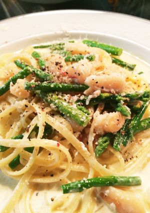 ホタテ貝柱とアスパラのクリームパスタ-レシピのメイン写真