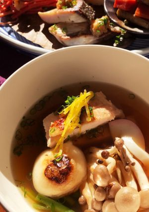 鶏肉の柚庵焼きで作るお雑煮-レシピのメイン写真