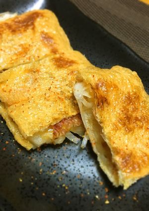 カリもちっ♪油揚げのねぎ餅はさみ焼き-レシピのメイン写真