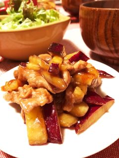 さつまいもと豚肉の甘辛炒め-レシピのメイン写真