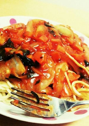 夕飯の【トマト煮スパゲティー】☆-レシピのメイン写真