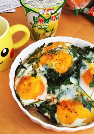 春菊とハムの焼き卵-レシピのメイン写真