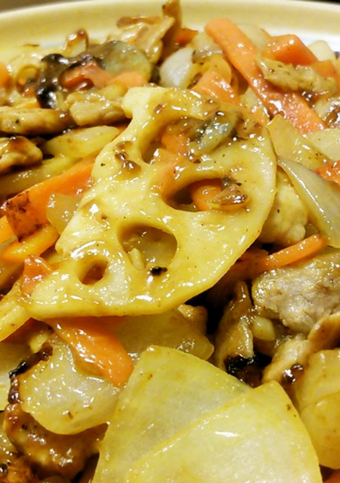 蓮根と豚ロースのトマトカレー炒め♪-レシピのメイン写真