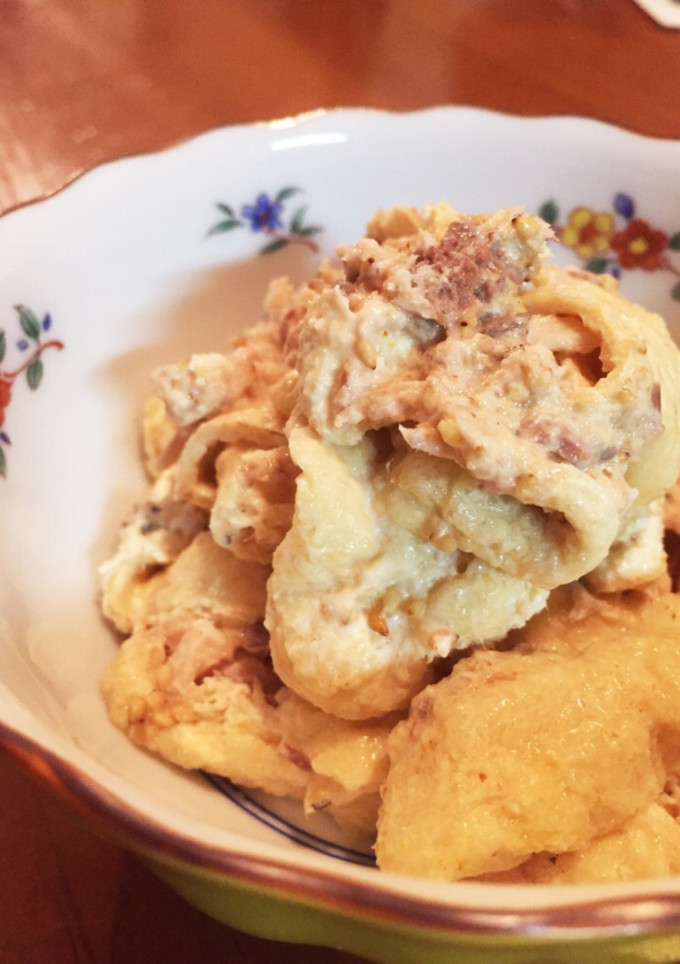 即席❀油揚げと鯖缶の洋風カレーゴマ和え-レシピのメイン写真
