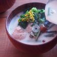 山菜と菜の花の豆乳スープ