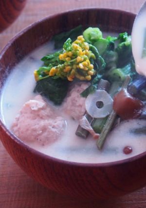 山菜と菜の花の豆乳スープ-レシピのメイン写真