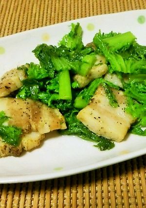 【簡単】豚バラとわさび菜の柚子胡椒炒め-レシピのメイン写真