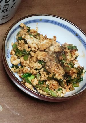 糖質制限☆鶏ひき肉と小松菜の味噌炒め♪-レシピのメイン写真