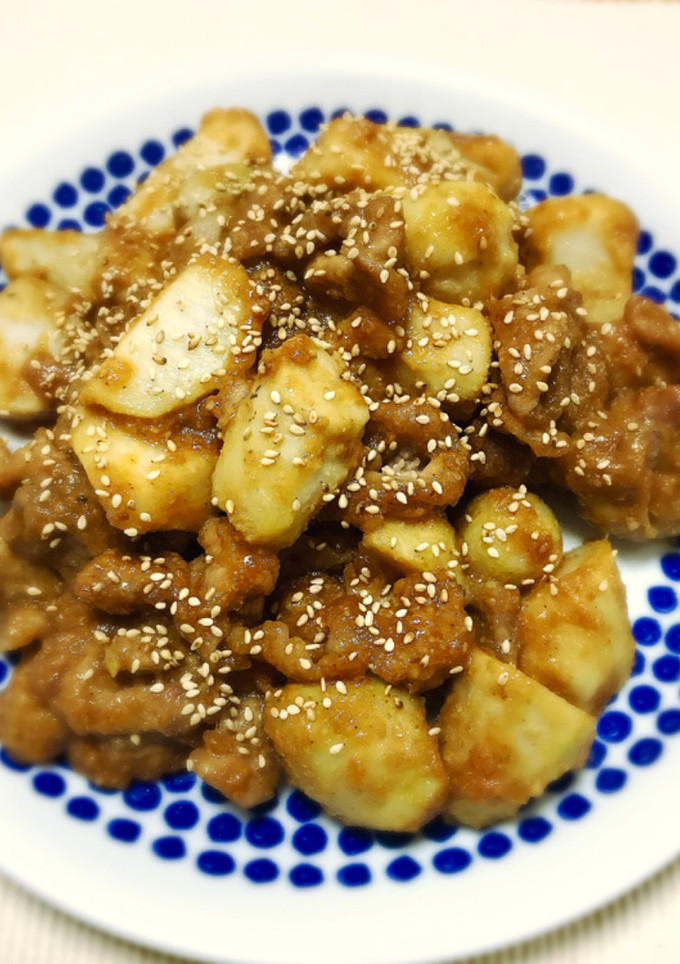 皮むき簡単♬里芋と豚肉のごま味噌炒め☆-レシピのメイン写真