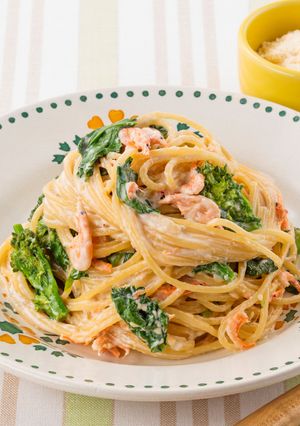 菜の花と桜えびのワンポットミルクパスタ-レシピのメイン写真