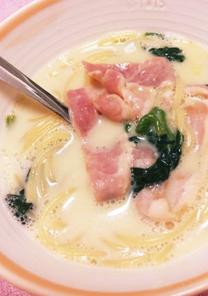 ほうれん草とベーコンのスープパスタ♪♪-レシピのメイン写真