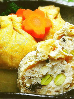 コリコリ♪鶏挽き肉とタケノコの巾着含め煮-レシピのメイン写真