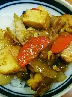 時短☆ボリューム☆厚揚げバラ肉のカレー丼-レシピのメイン写真