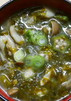 簡単朝食オクラときのこ あおさのお味噌汁-レシピのメイン写真