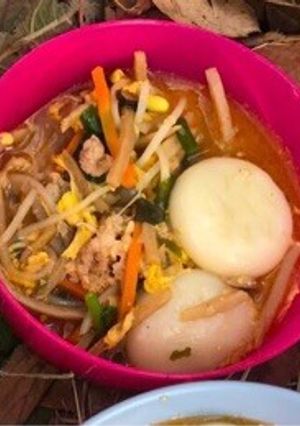 【山ごはん】卵スープで簡単、カルビクッパ-レシピのメイン写真