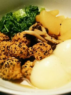 かつお菜と鶏団子の煮物-レシピのメイン写真