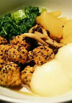 かつお菜と鶏団子の煮物-レシピのメイン写真