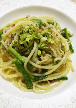 ふきのとう、小松菜、切り干し大根のパスタ-レシピのメイン写真