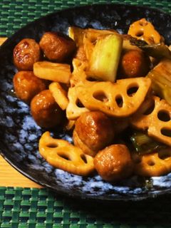 蓮根と肉団子の照り焼き♬-レシピのメイン写真