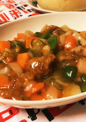 ずぼらな酢豚風の鶏唐揚げ炒め-レシピのメイン写真