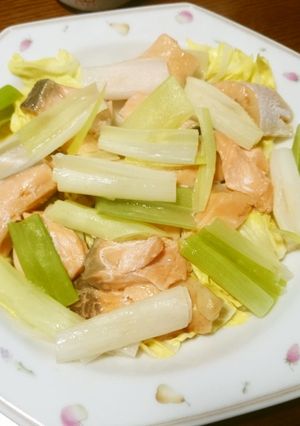 簡単♪甘塩鮭と長葱のレンジ蒸し-レシピのメイン写真