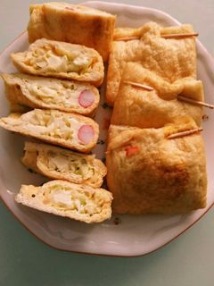 キャベツとチーズカニカマの巾着焼き-レシピのメイン写真
