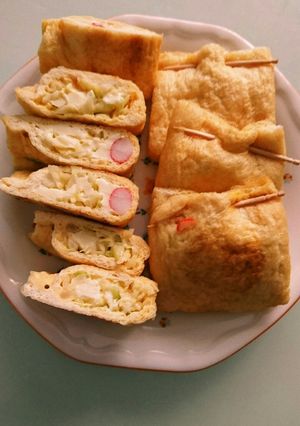 キャベツとチーズカニカマの巾着焼き-レシピのメイン写真