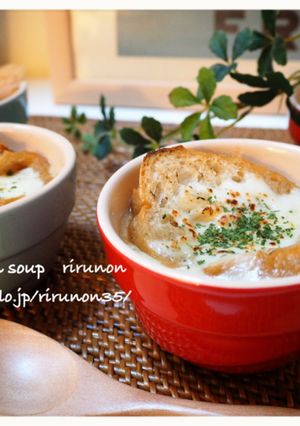 レンジで時短！本格オニオングラタンスープ-レシピのメイン写真