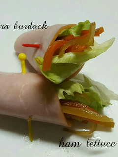 お弁当に♡きんぴらごぼうのハムレタス巻き-レシピのメイン写真