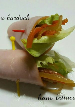 お弁当に♡きんぴらごぼうのハムレタス巻き-レシピのメイン写真