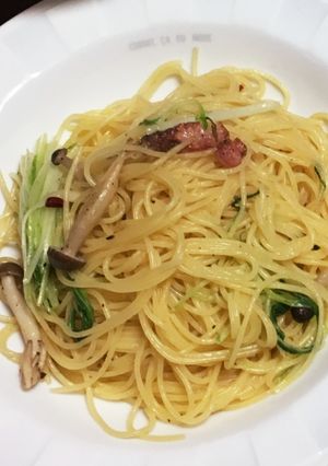 水菜、ベーコン、しめじのペペロンチーノ-レシピのメイン写真