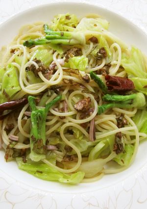 山菜と塩辛のパスタ-レシピのメイン写真