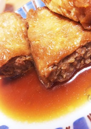 白米に合う合う☆ひき肉巻きいなりの甘辛煮-レシピのメイン写真