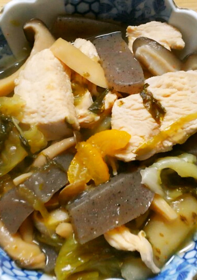 鶏むね肉とチンゲン菜 ごぼう蒟蒻の煮物♪-レシピのメイン写真