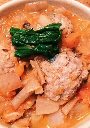本日のお昼 鰯のツミレトマト煮-レシピのメイン写真