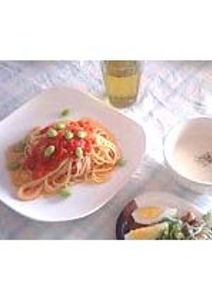フレッシュトマトの冷製パスタ　枝豆のせ-レシピのメイン写真