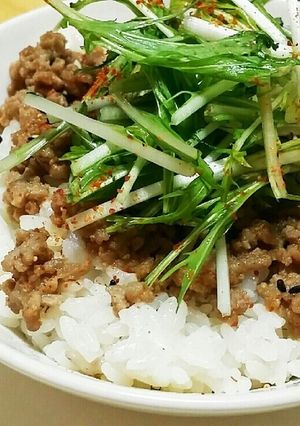 そぼろとシャキシャキ水菜のがっつり男飯-レシピのメイン写真