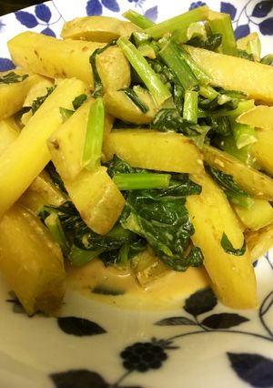 最後に蜂蜜！小松菜とじゃが芋味噌マヨ炒め-レシピのメイン写真