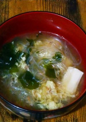 オキアミと豆腐とワカメの春雨スープ-レシピのメイン写真