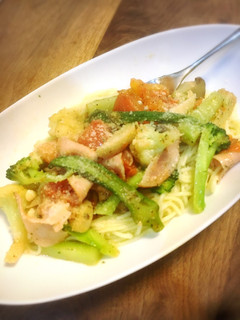 糖質0麺でゴロゴロ野菜のアヒージョパスタ-レシピのメイン写真