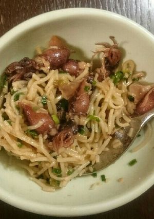 ホタルイカと蕎麦の味噌バター炒め-レシピのメイン写真