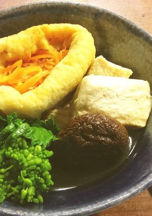 人参の袋、菜の花、自家製高野豆腐の煮物-レシピのメイン写真