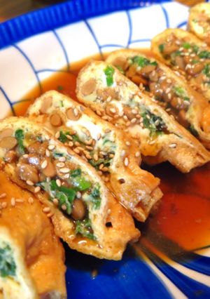納豆とたっぷりネギのスタミナ卵巾着-レシピのメイン写真