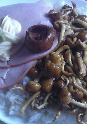 備蓄米でカフェ丼V2〜ボンレスハムなめこ-レシピのメイン写真