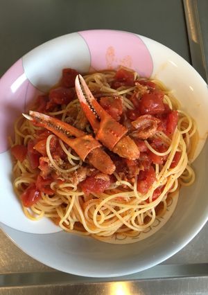 包丁使わずドボン簡単カニクリームパスタ-レシピのメイン写真